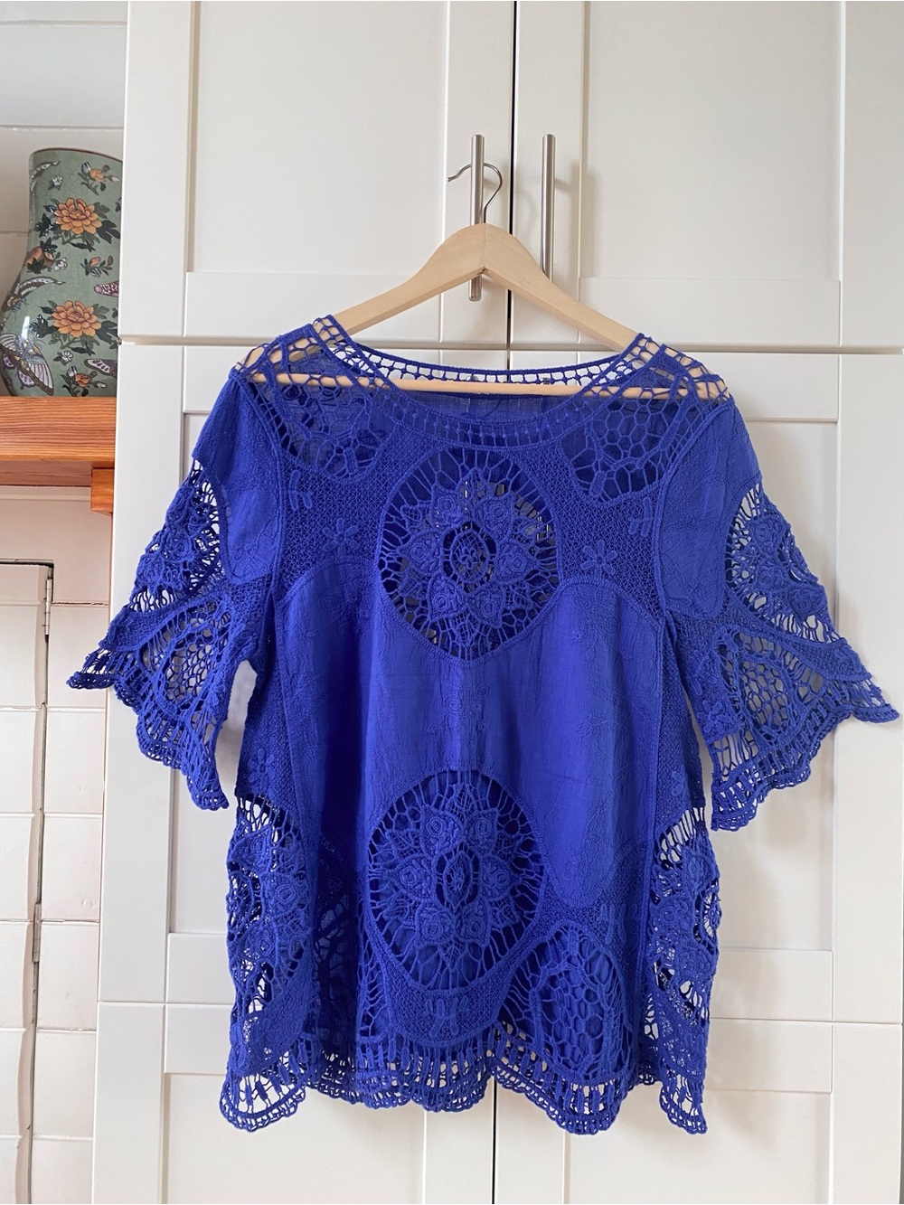 JPLily Crochet Cobalt Blue Boho Top 100% Cotton